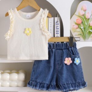 CONJUNTO BLUSA Y SHORT DE JEANS CON CINTO T 4 AÑOS