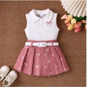 BLUSA Y POLLERA MOÑITOS CON CINTO T 4 AÑOS