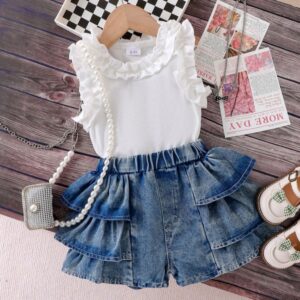 BLUSA BLANCA CON SHORT DE JEANS T 2-3 AÑOS