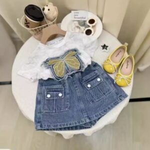 BLUSA MARIPOSA CON POLLERA CARGO T 7 AÑOS