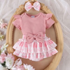 BODY ROSA CON SHORT Y VINCHA T 6-9 MESES