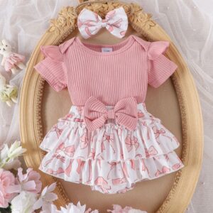 BODY ROSA CON SHORT MOÑITOS Y VINCHA T 0-3 MESES