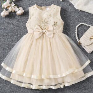 VESTIDO  BEIGE DETALLES LENTEJUELAS T 6 AÑOS