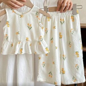 CONJUNTO BLUSA Y PANTALÓN BEIGE FLORES T 9-12 MESES