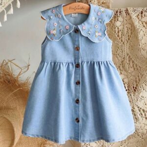 VESTIDO DE JEANS CUELLO BORDADO T 9-12 MESES