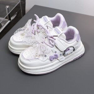 CALZADO KITTY LILA Y BLANCO DETALLES LAZO