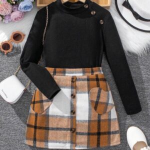 CONJUNTO MANGAS LARGAS Y POLLERA CUADRILLE T 7 AÑOS