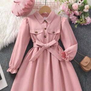 VESTIDO TIPO CAMISA CON CINTO CON BOINA T 8 AÑOS