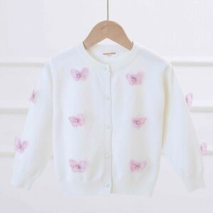 SAQUITO TEJIDO BLANCO CON APLIQUES MARIPOSAS T 8 AÑOS