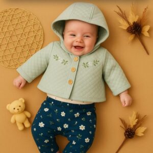 CONJUNTO 3 PIEZAS, CAMPERA, BODY MANGAS CORTAS Y PANTALONCITO 3-6  MESES