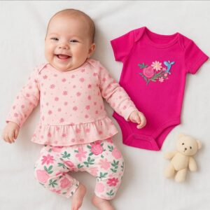 SET 3 PIEZAS, BLUSITA MANGAS LARGAS, BODY BORDADO Y PANTALONCITOT 0-3 MESES