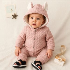 MONO OSITO CON BOTONES, CAPUCHA Y OREJITAS T 9-12 M