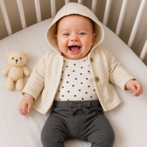 SET 3 PIEZAS, CAMPERA, BODY Y PANTALONCITO T 0-3 MESES