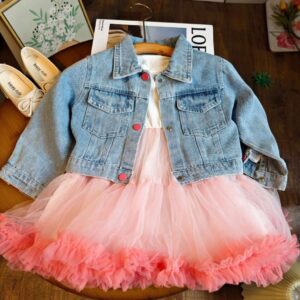 VESTIDO ROSA TUTÚ CON CAMPERA DE JEAN CONEJITO T 2-3 AÑOS