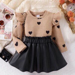 CONJUNTO 2 PIEZAS, MANGA LARGA CON POLLERA DE CUERINA T 9-12 M