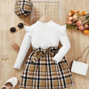 VESTIDO CUADRILLE CON CINTO Y BOINA T 7 AÑOS