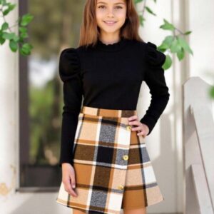 CONJUNTO SUETER MANGA PRINCESA Y POLLERA CUADRILLE T 9 AÑOS