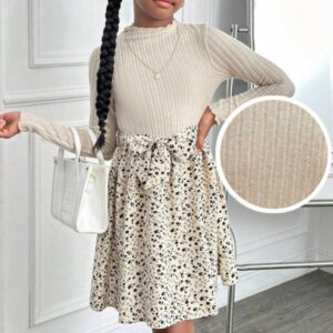 VESTIDO BEIGE FALDA ESTAMPADA T 10 AÑOS