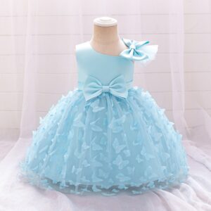VESTIDO DE FIESTA CELESTE CON MARIPOSAS T 12-18 MESES