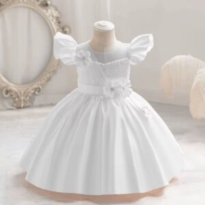 VESTIDO BLANCO CON DETALLES DE FLORES 9-12 MESES