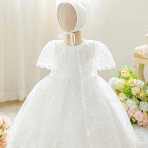 VESTIDO BAUTISMO CON TAPADO ENCAJE Y GORRO  T 6-9 MESES