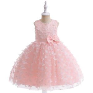 VESTIDO ROSA DE FIESTA CON CON MARIPOSAS 3D  5 AÑOS