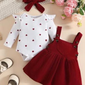 BODY CORAZONES CON JUMPER BORDÓ Y LAZO T 9-12 MESES