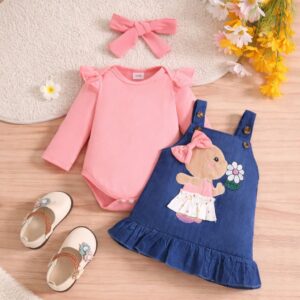 BODY ROSA CON JUMPER Y VINCHA T 12-18 MESES