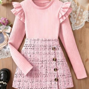 CONJUNTO MANGA LARGA Y POLLERA ROSA T 10 AÑOS
