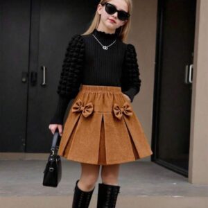 CONJUNTO MANGA LARGA  NEGRO CON POLLERA  MARRON T 11 AÑOS