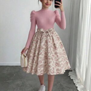 VESTIDO MANGAS LARGAS CON FALDA ESTAMPADA T 8 AÑOS