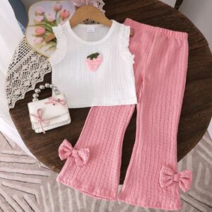 BLUSA FRUTILLITA CON PANTALÓN ROSA T 4 AÑOS