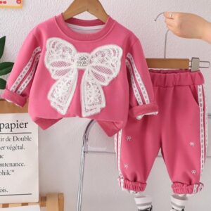 CONJUNTO BUZO CON PANTALÓN ROSA DETALLES ENCAJE T 4 AÑOS