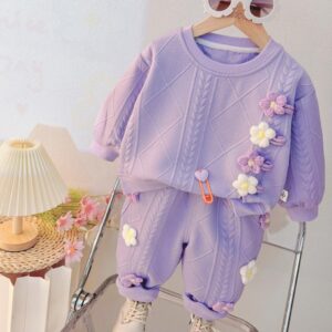 CONJUNTO BUZO CON JOGGER LILA DETALLES FLORES T 5 AÑOS