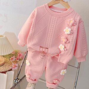 CONJUNTO BUZO CON JOGGER ROSA DETALLES FLORES T 12-18 MESES