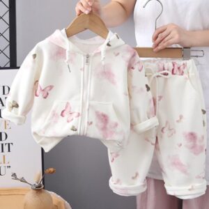 CONJUNTO CAMPERA  CON CAPUCHA  Y PANTALÓN MARIPOSAS T 18-24 MESES
