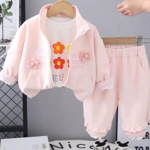 CONJUNTO 3 PIEZAS CAMPERA, MANGAS LARGAS Y JOGGER ROSA T 12-18 MESES