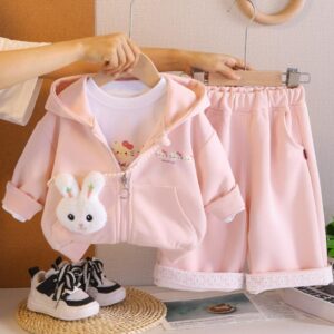 CONJUNTO 3 PIEZAS CAMPERA CON CAPUCHA, MANGAS LARGAS Y PANTALÓN ROSA T 2-3 AÑOS