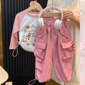 CONJUNTO MANGAS LARGAS CON PANTALÓN CARGO ROSA T 2-3 AÑOS