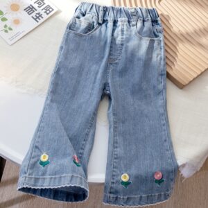 PANTALÓN DE JEANS DETALLE BORDADO FLORES T 12-18 MESES