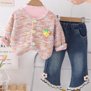 SET 3 PIEZAS, SAQUITO, MANGAS LARGAS ROSA Y JEANS T 5 AÑOS
