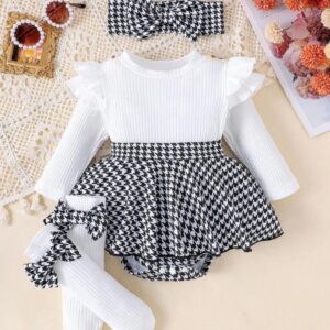VESTIBODY MANGAS LARGAS BLANCO Y NEGRO CON VINCHA Y MEDIAS T 12-18 MESES