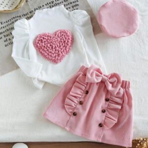 CONJUNTO MANGAS LARGAS CON POLLERA CORDEROY Y BOINA T 2-3 AÑOS
