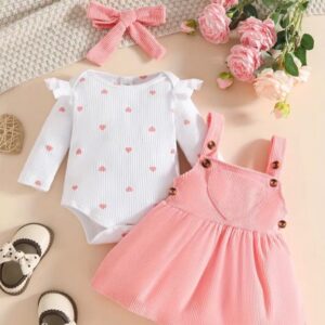 BODY MANGAS LARGA CON JUMPER Y LAZO ROSA 6-9 M