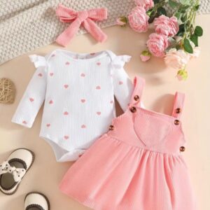 BODY MANGAS LARGAS  CON JUMPER Y LAZO ROSA  12-18M