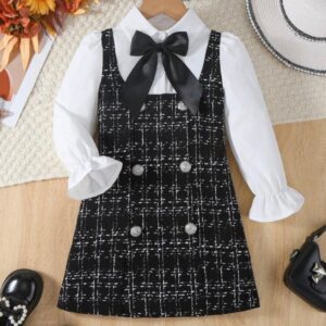VESTIDO  MANGAS LARGAS TIPO CAMISA BLANCO Y NEGRO T 5 AÑOS