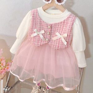 VESTIDO MANGAS LARGAS TUL ROSA T 2-3 AÑOS