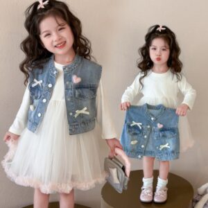 VESTIDO MANGAS LARGAS CON TUL Y CHALECHO DE JEANS T 2-3 AÑOS