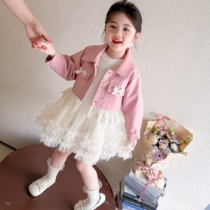VESTIDO TUL CON CAMPERA ROSA DE CUERINA FORRADO Y CARTERA T 5 AÑOS