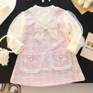 VESTIDO ROSA, MANGAS LARGAS TUL T 2-3 AÑOS